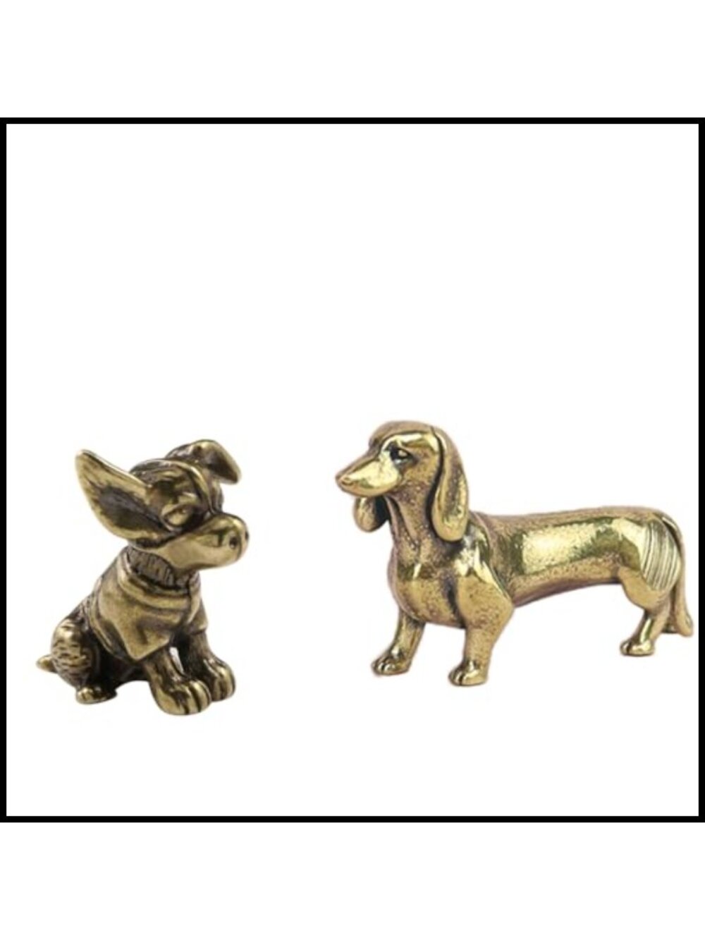 2pc Dachshund Desk Ornament Solid Brass Miniature Collectible